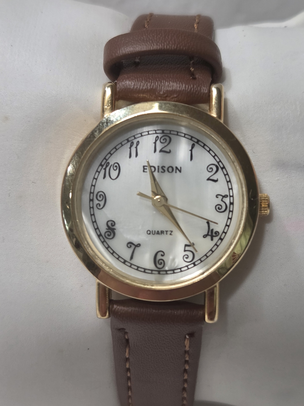Edison Womens Brown Leather Strap Watch with Gold Case